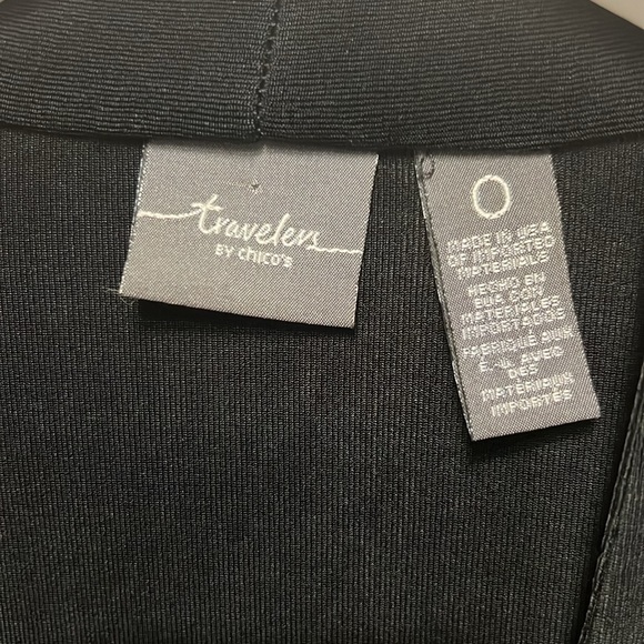 Chico's | Long Black Slinky Cardigan with Silver Clasp at Waist - Picture 11 of 16